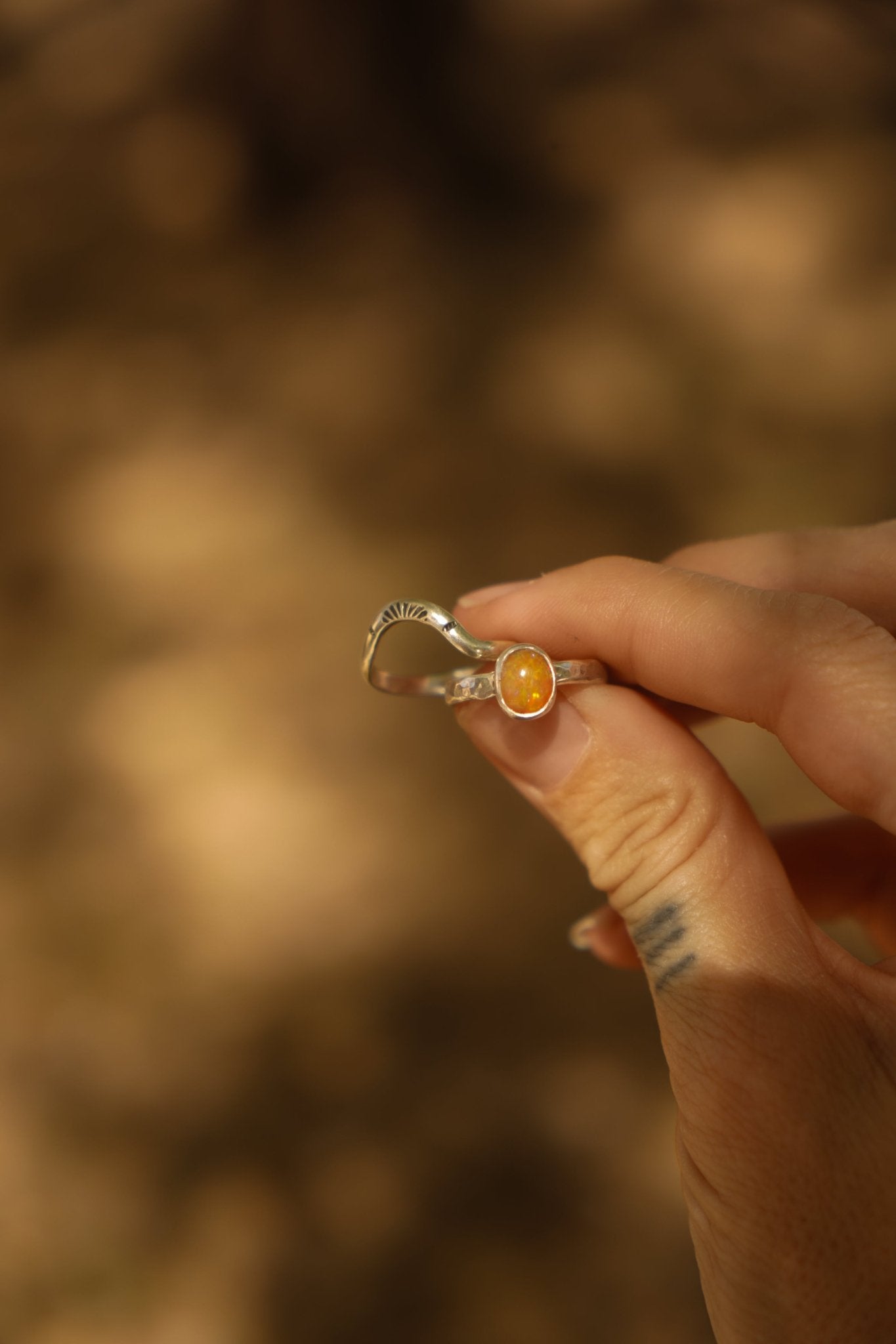 Sunrise Stacker Ring Set in Ethiopian Opal (Size 7.5) - Golden Road Crafted