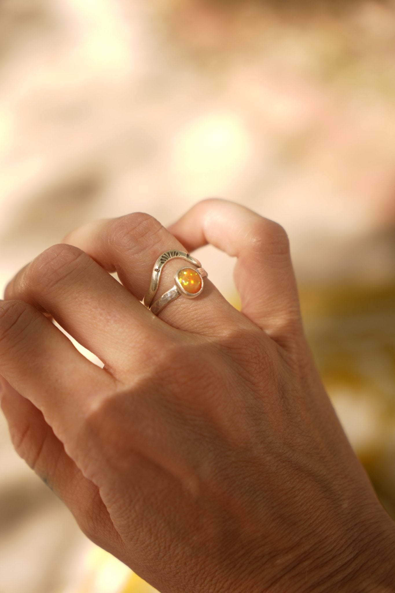 Sunrise Stacker Ring Set in Ethiopian Opal (Size 7.5) - Golden Road Crafted