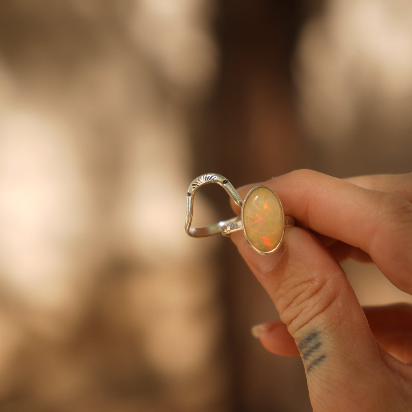 Sunrise Stacker Ring Set in Ethiopian Opal (Size 7.5) - Golden Road Crafted