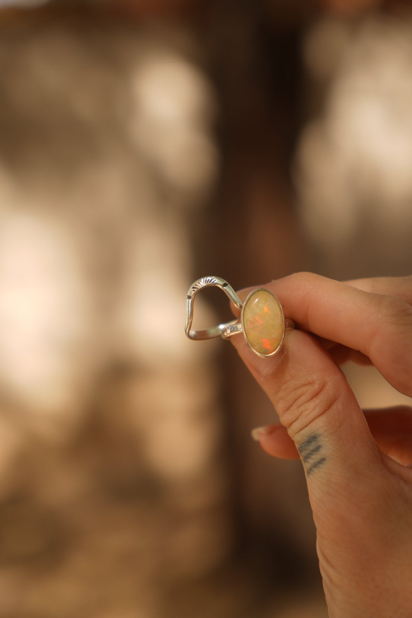 Sunrise Stacker Ring Set in Ethiopian Opal (Size 7.5) - Golden Road Crafted