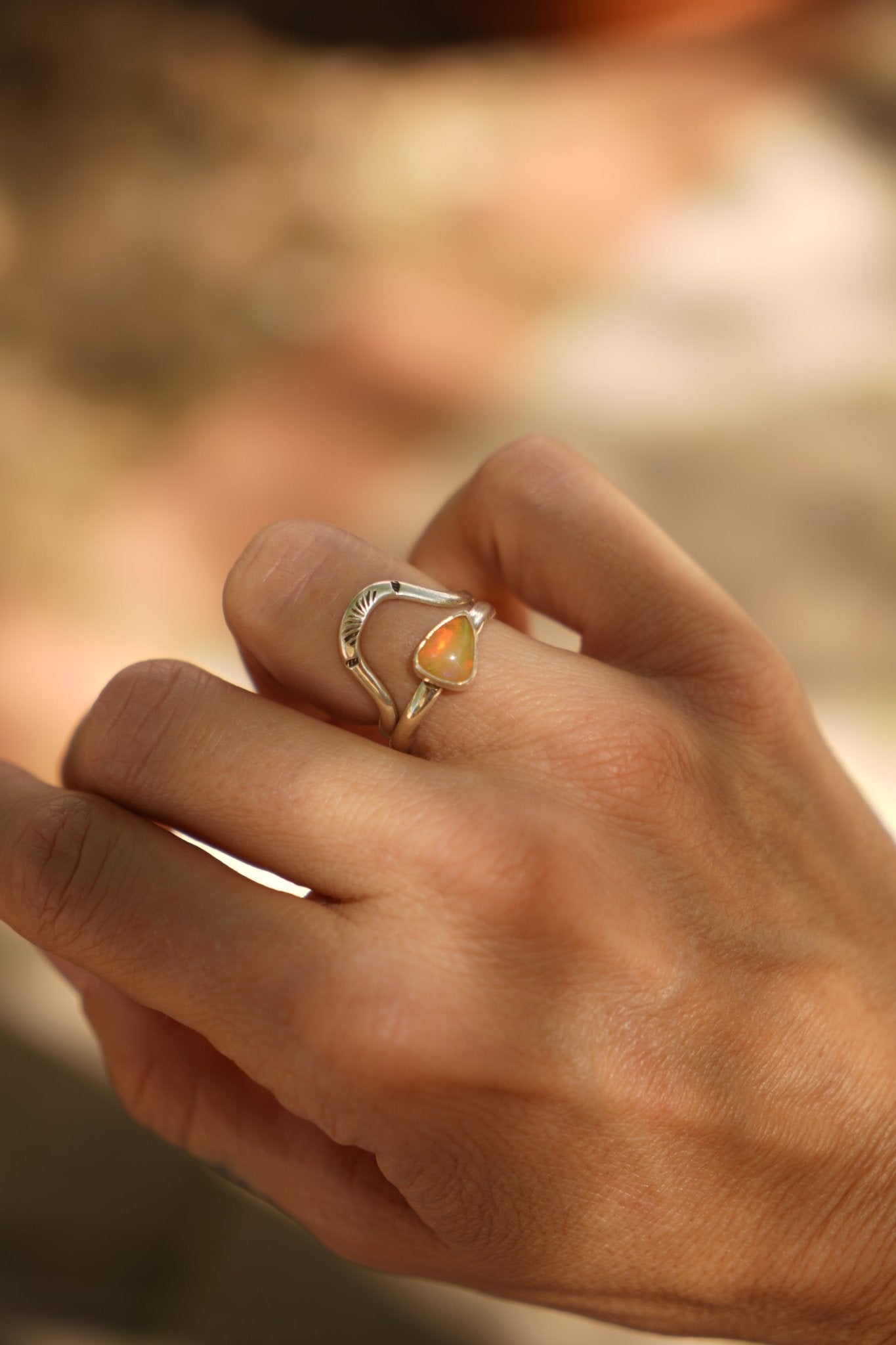 Sunrise Stacker Ring Set in Ethiopian Opal (Size 8.5) - Golden Road Crafted