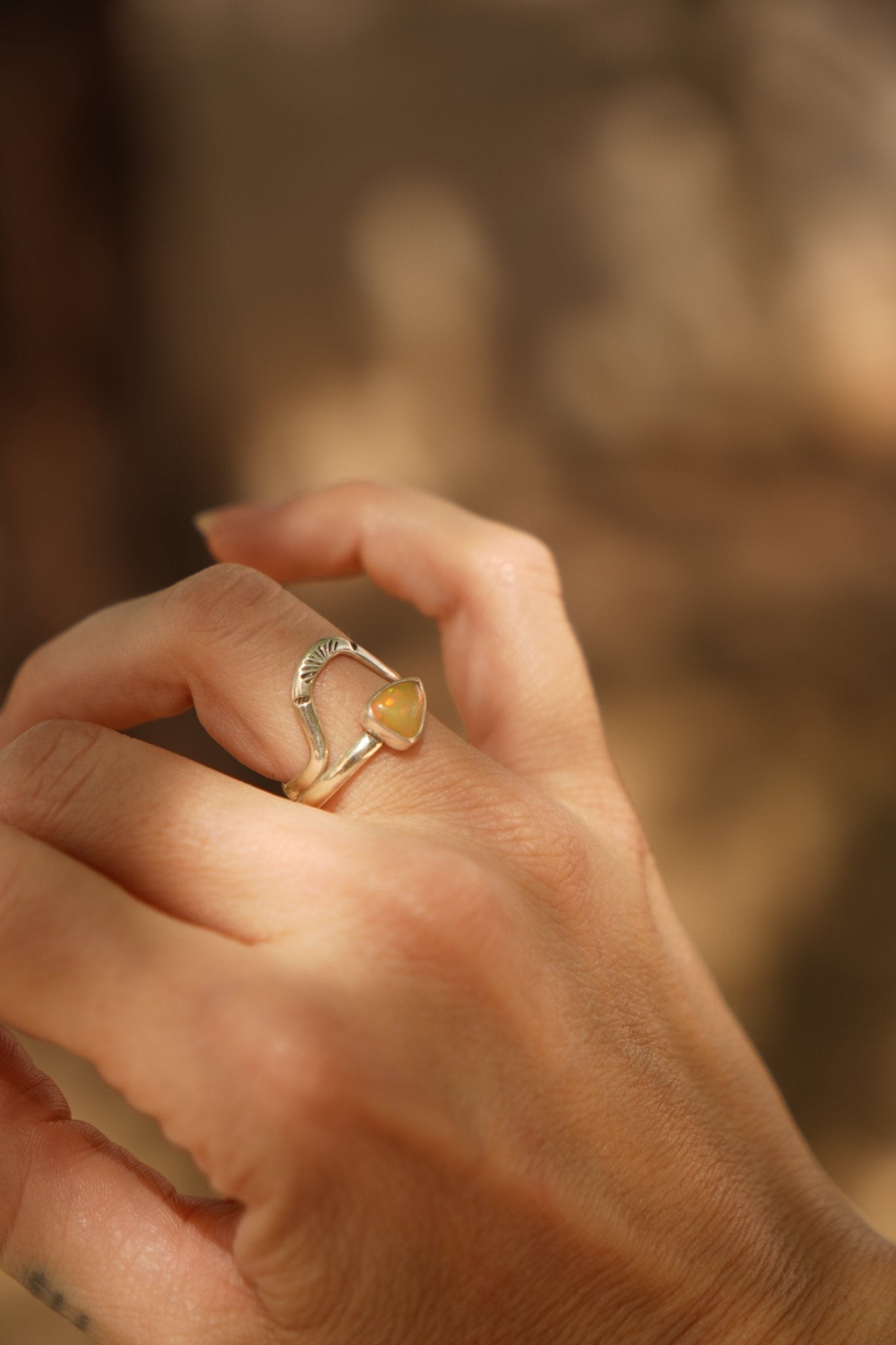 Sunrise Stacker Ring Set in Ethiopian Opal (Size 8.5) - Golden Road Crafted