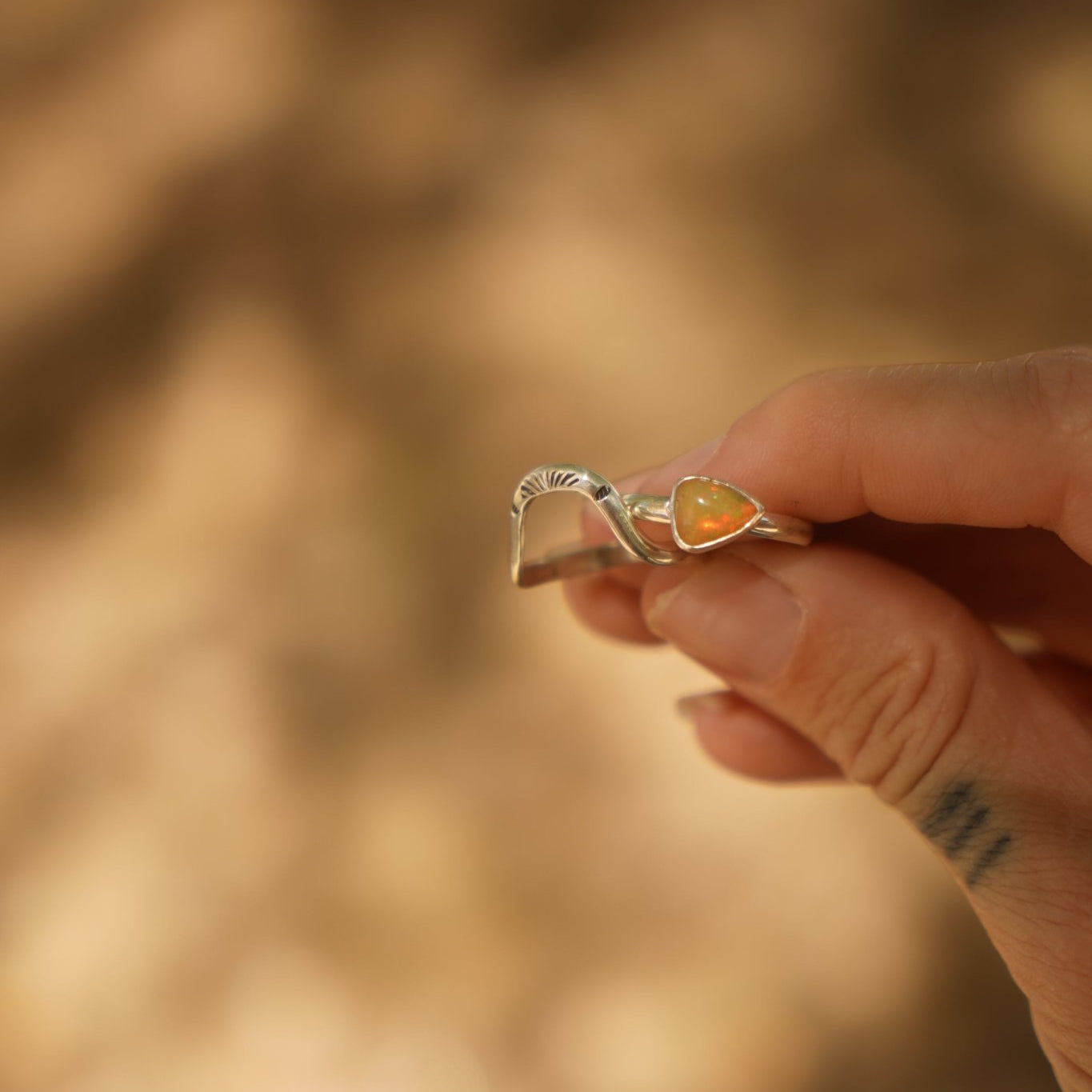Sunrise Stacker Ring Set in Ethiopian Opal (Size 8.5) - Golden Road Crafted