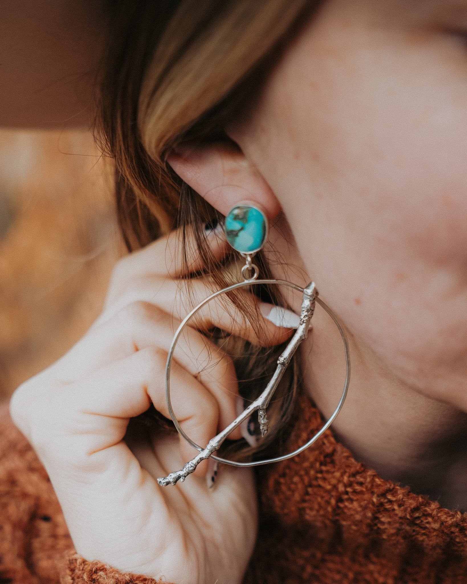 Sycamore Hoops in Sonoran Mountain Turquoise - Golden Road Crafted