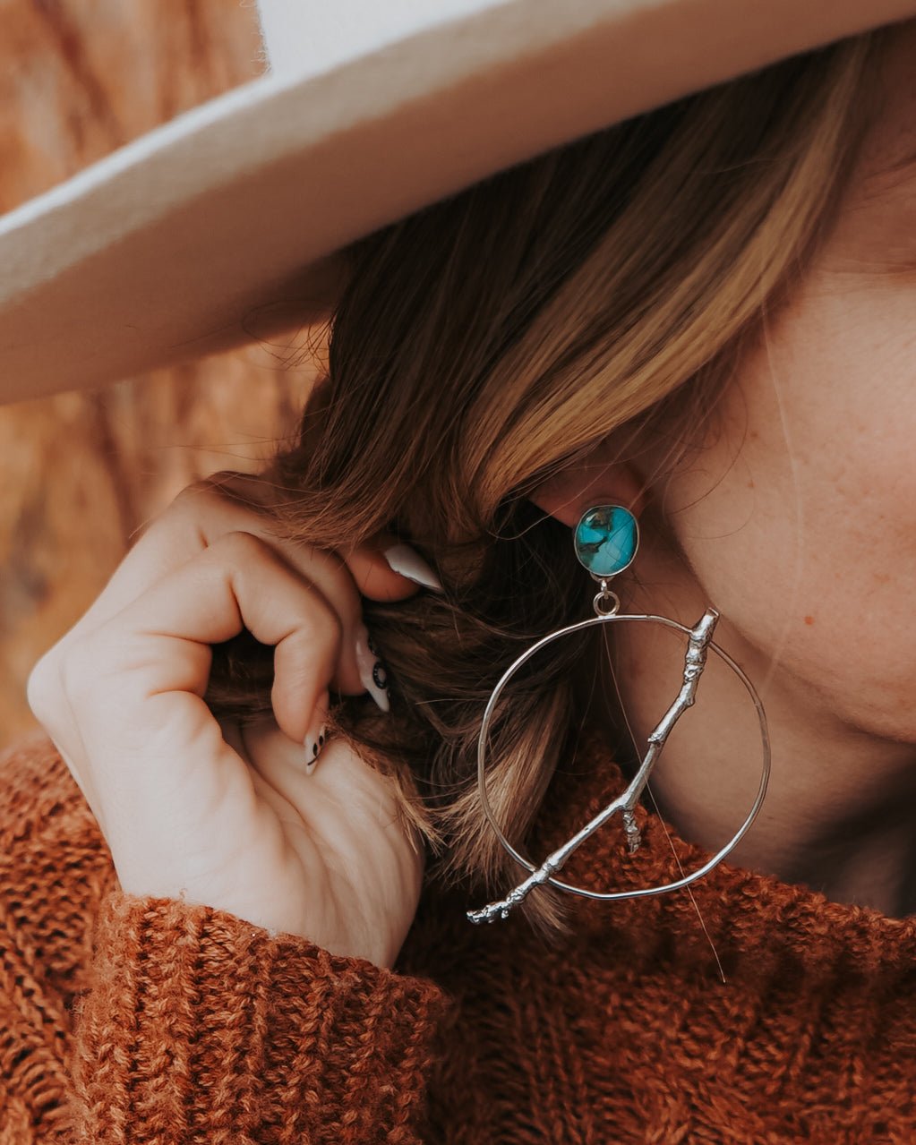 Sycamore Hoops in Sonoran Mountain Turquoise - Golden Road Crafted