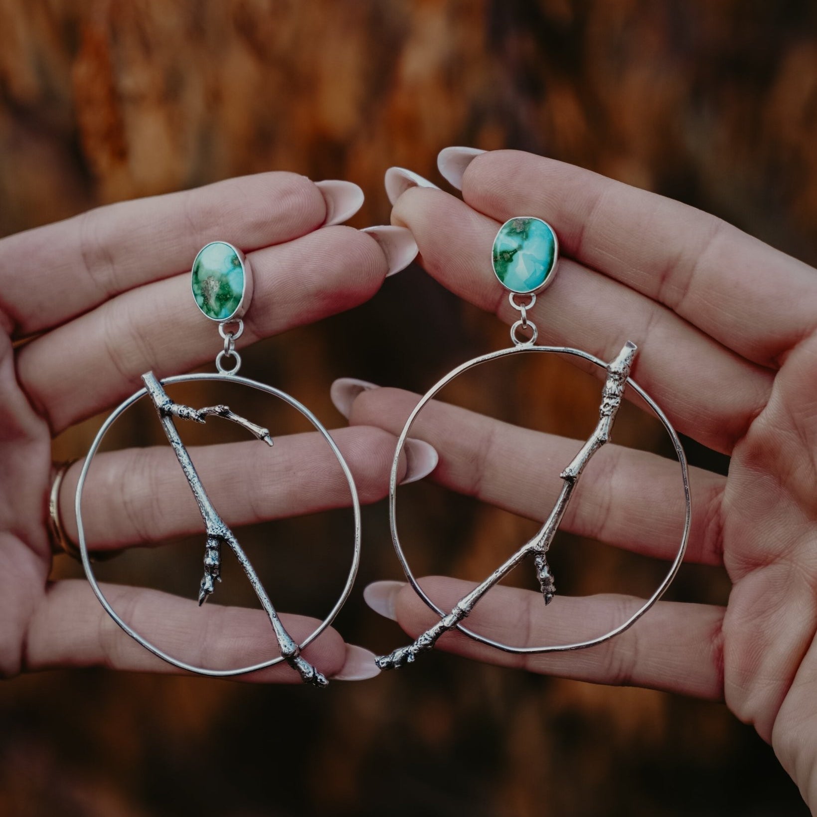 Sycamore Hoops in Sonoran Mountain Turquoise - Golden Road Crafted