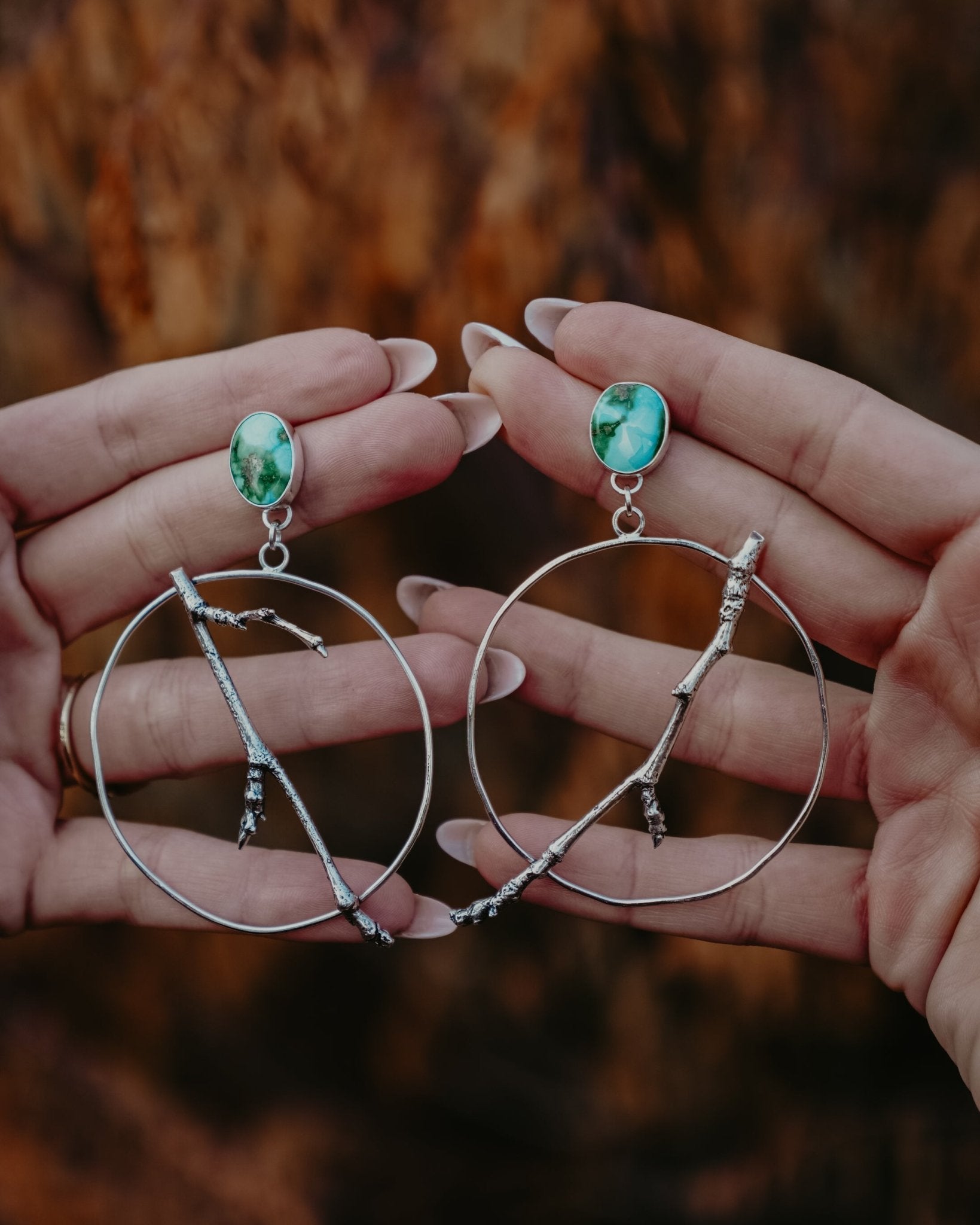 Sycamore Hoops in Sonoran Mountain Turquoise - Golden Road Crafted