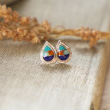 Teardrop Inlay Studs in Spiny Oyster & Opal - Golden Road Crafted