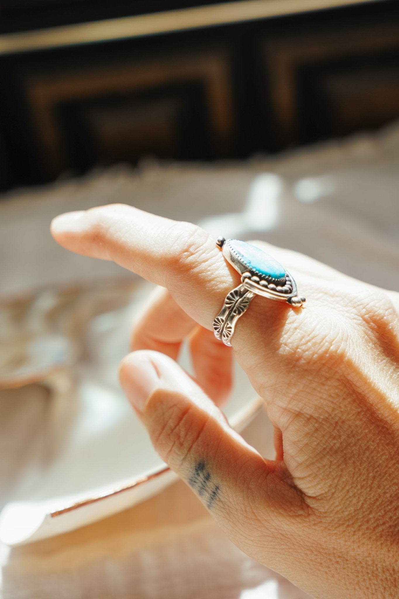The Altar Ring in Campitos Turquoise (Size 7.5) - Golden Road Crafted