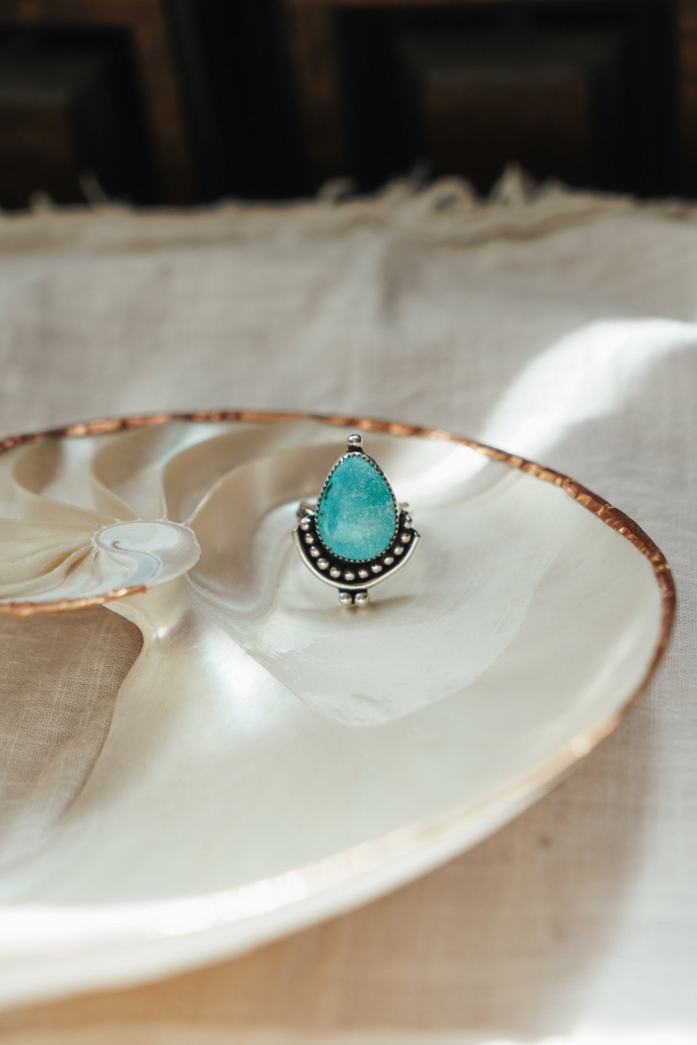 The Altar Ring in Campitos Turquoise (Size 7.5) - Golden Road Crafted