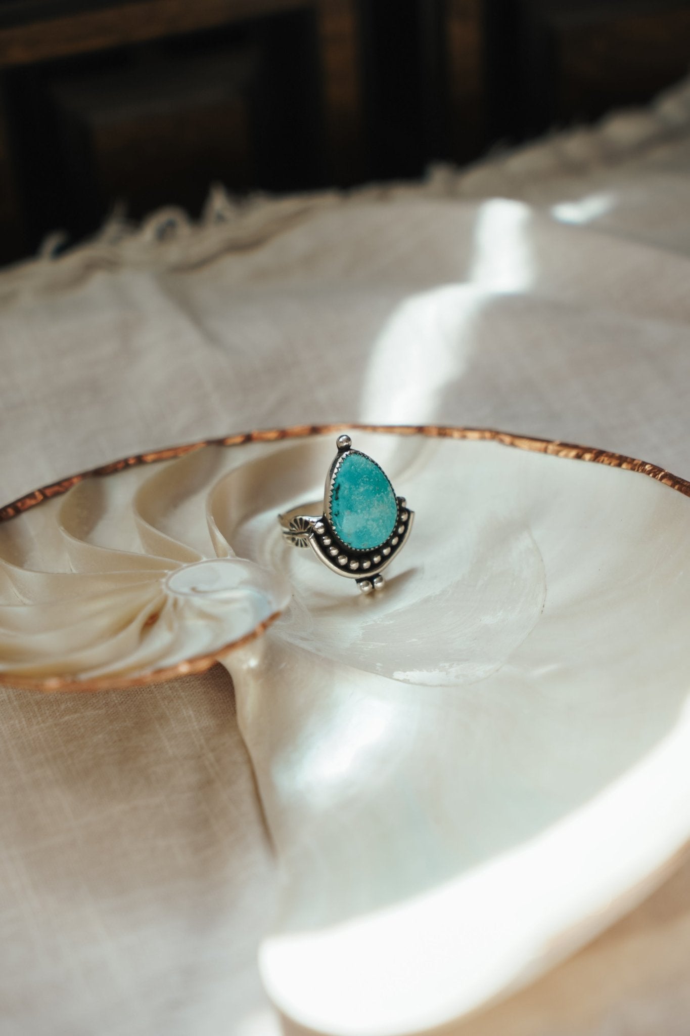 The Altar Ring in Campitos Turquoise (Size 7.5) - Golden Road Crafted