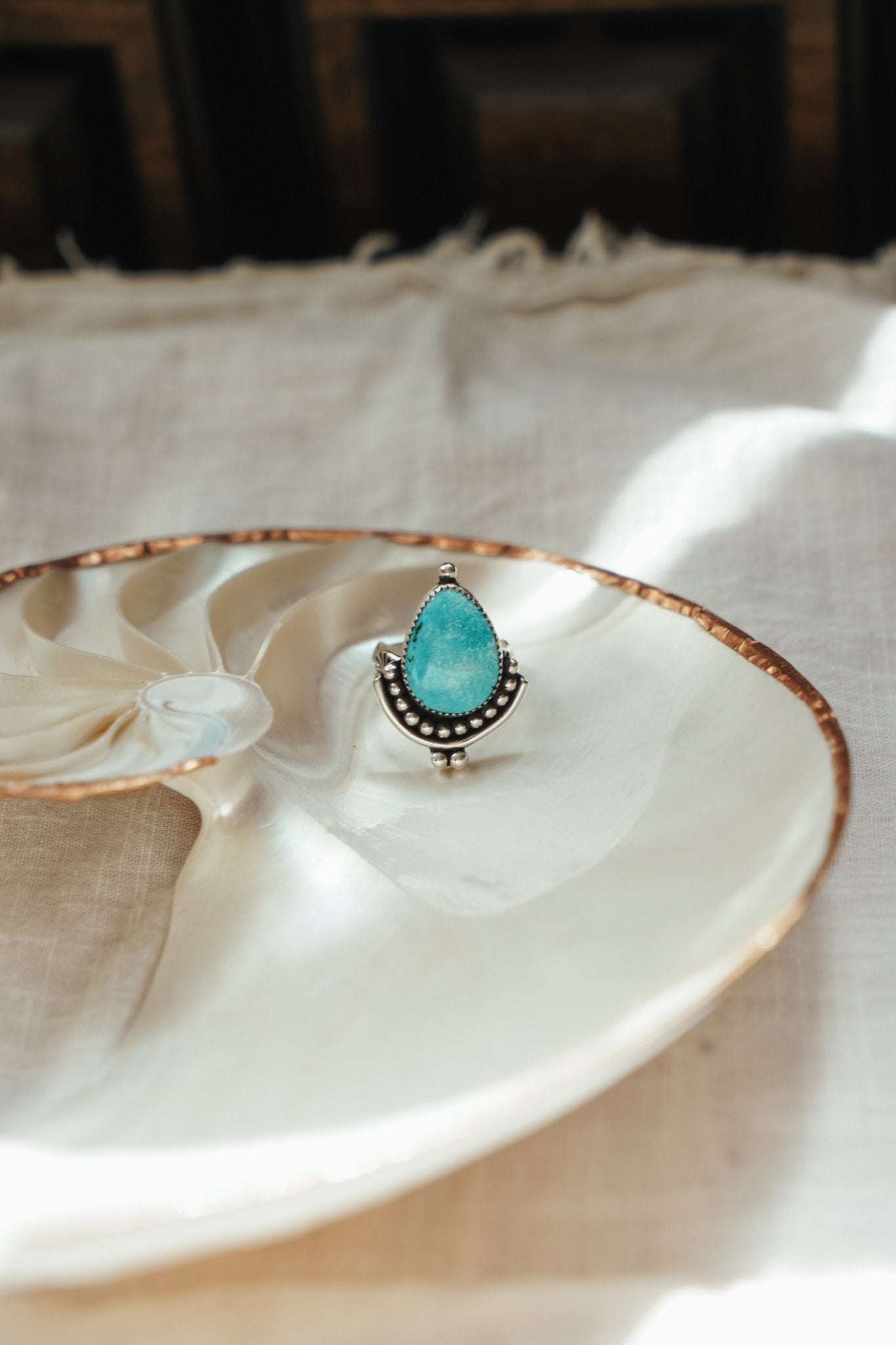 The Altar Ring in Campitos Turquoise (Size 7.5) - Golden Road Crafted