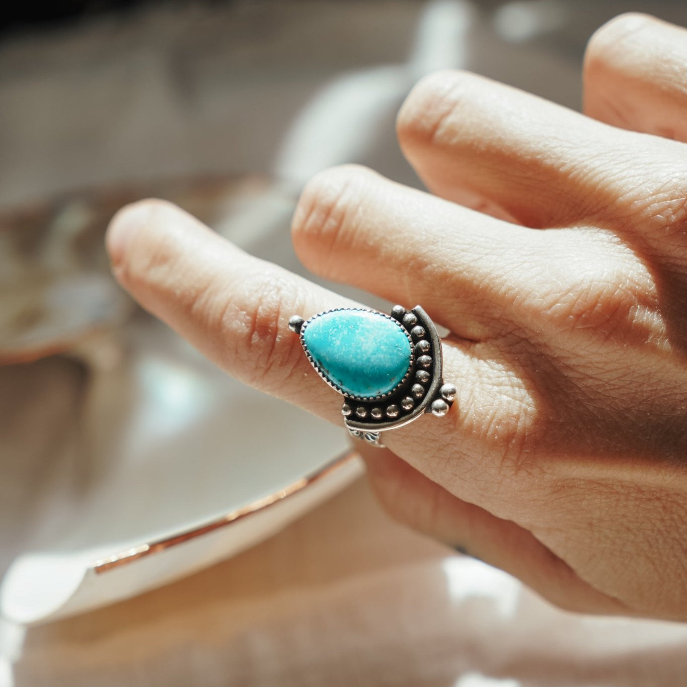 The Altar Ring in Campitos Turquoise (Size 7.5) - Golden Road Crafted