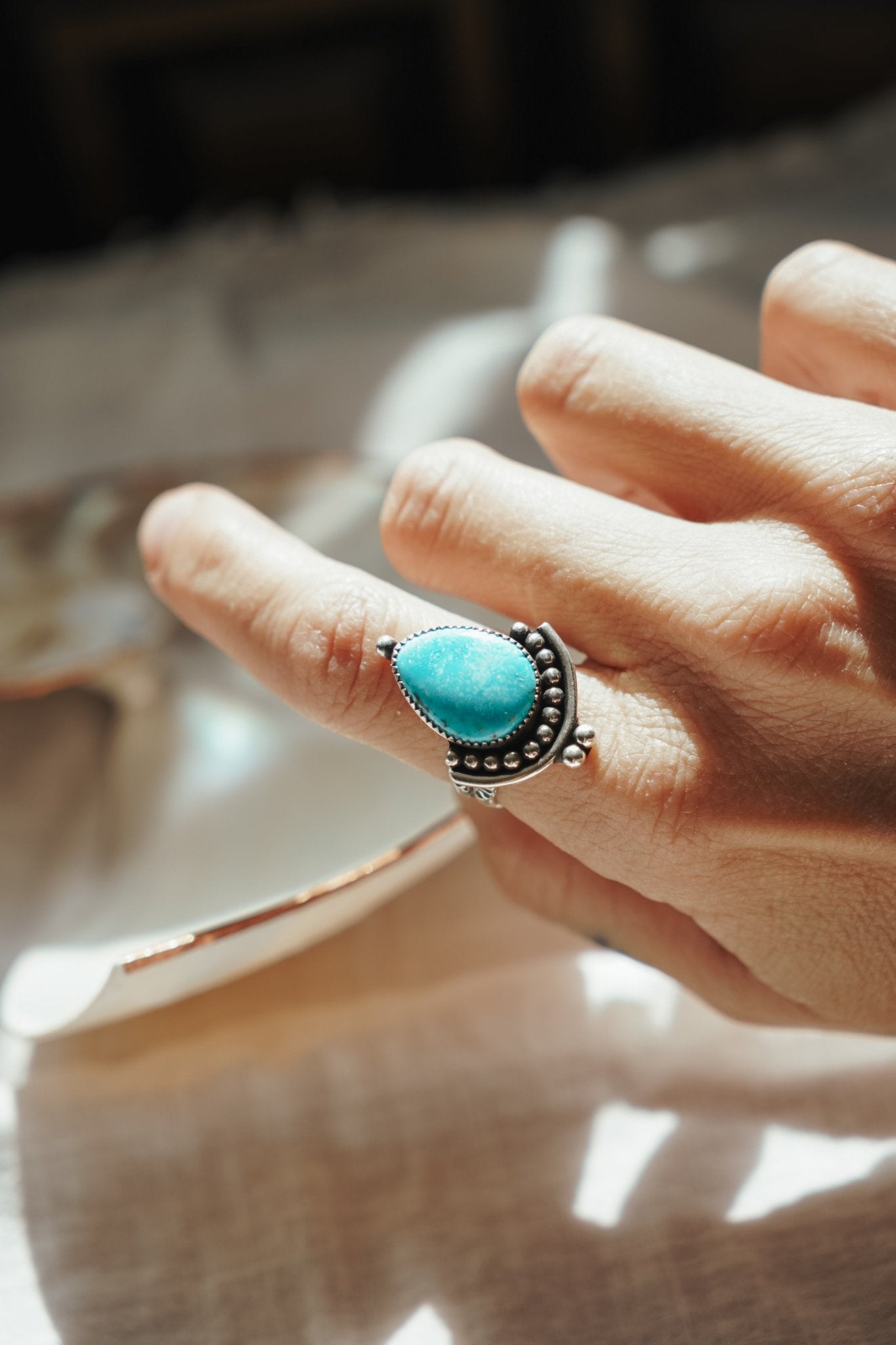 The Altar Ring in Campitos Turquoise (Size 7.5) - Golden Road Crafted