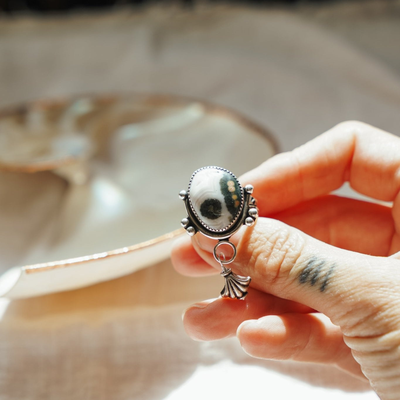 The Altar Ring in Ocean Jasper (Size 8.5) - Golden Road Crafted