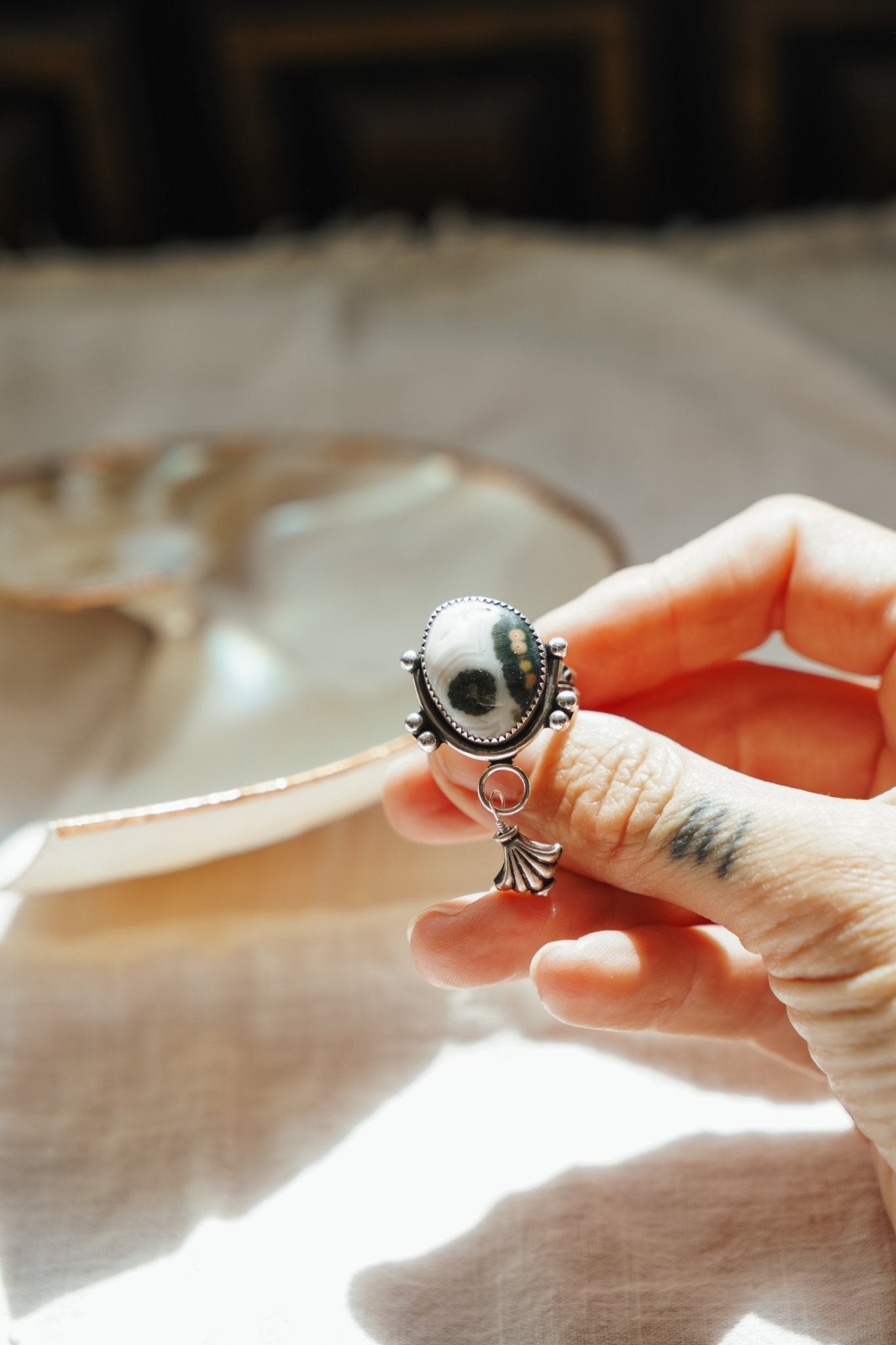 The Altar Ring in Ocean Jasper (Size 8.5) - Golden Road Crafted