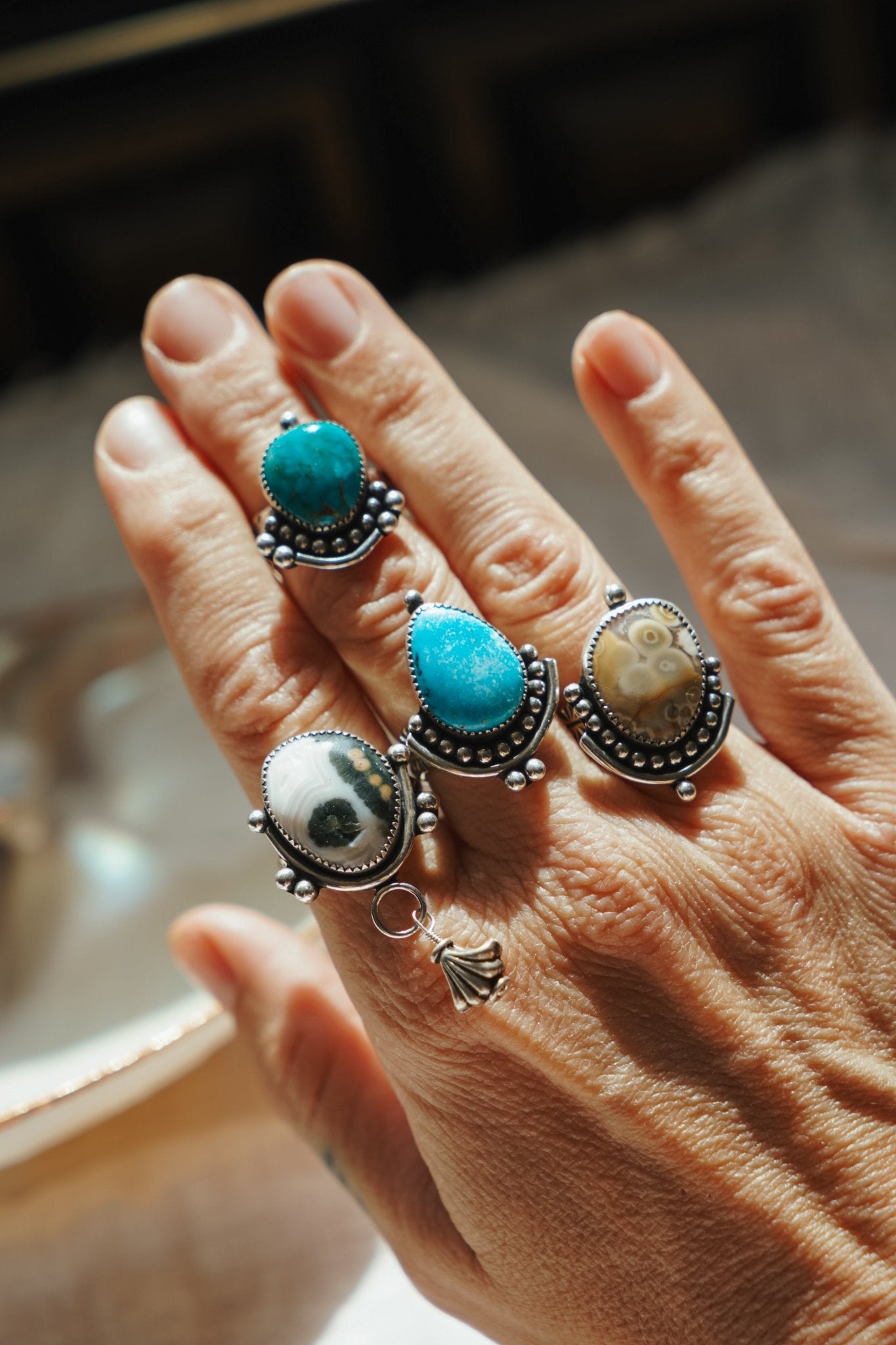 The Altar Ring in Ocean Jasper (Size 8.5) - Golden Road Crafted