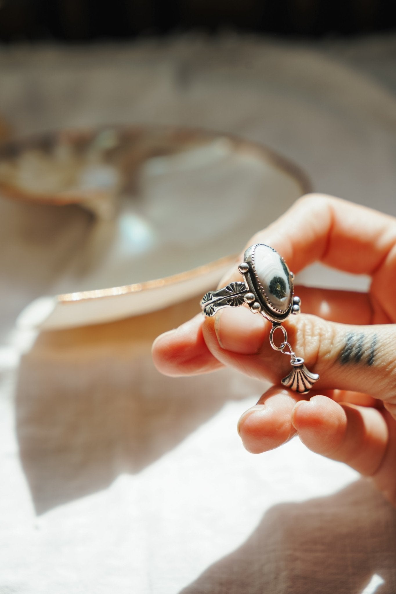 The Altar Ring in Ocean Jasper (Size 8.5) - Golden Road Crafted