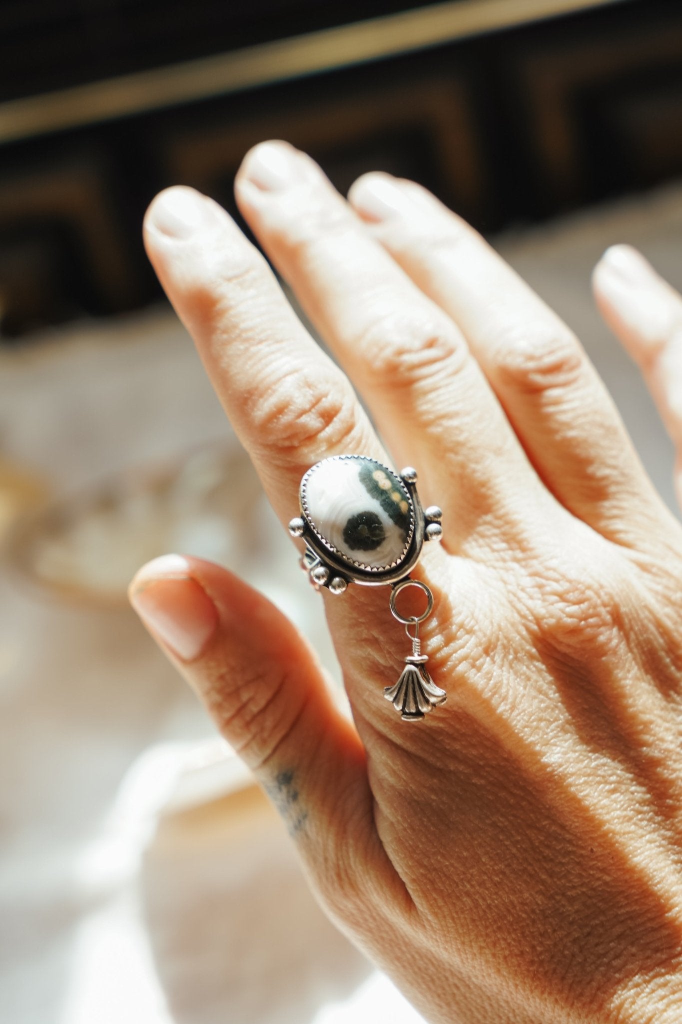 The Altar Ring in Ocean Jasper (Size 8.5) - Golden Road Crafted