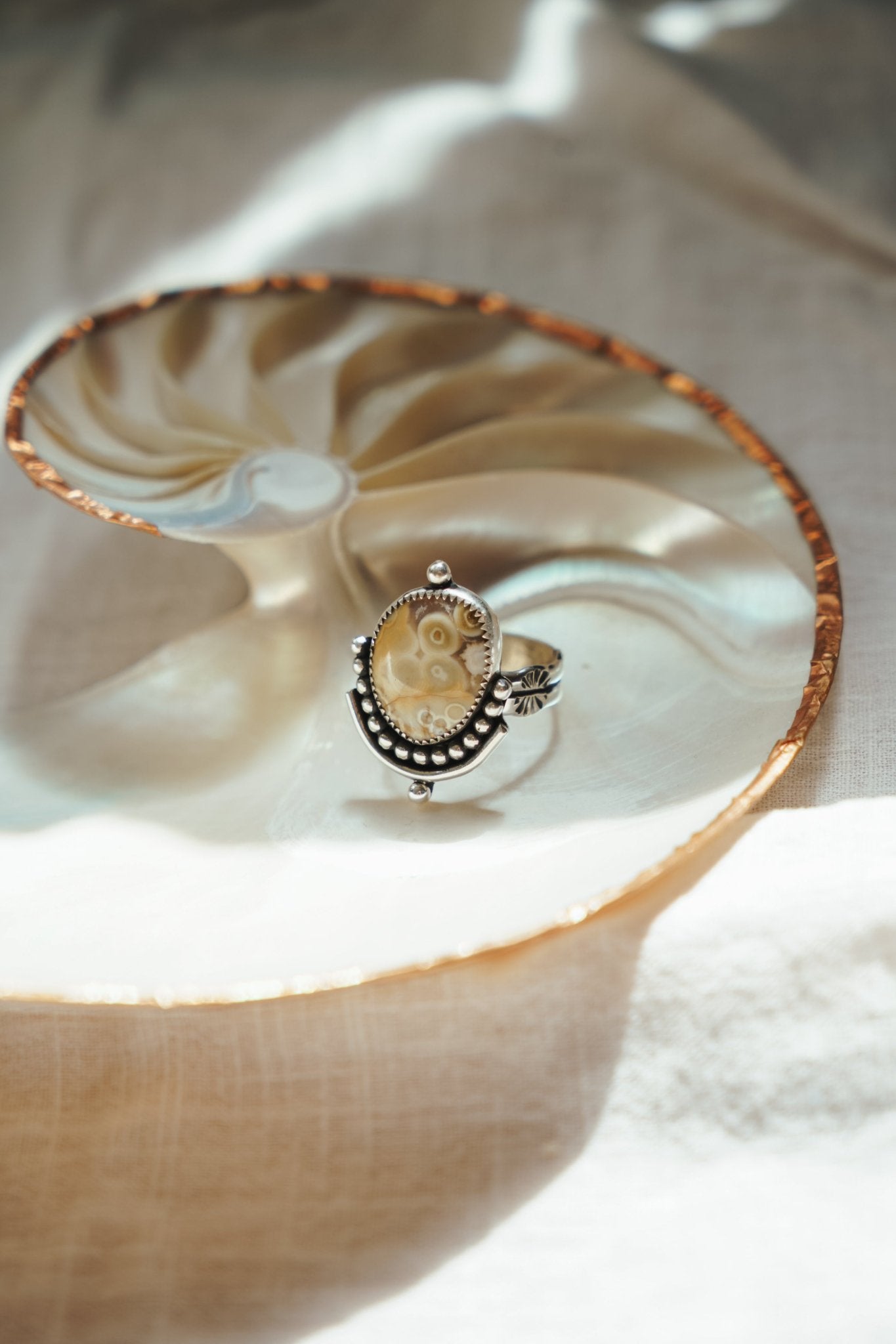 The Altar Ring in Ocean Jasper (Size 9.25) - Golden Road Crafted