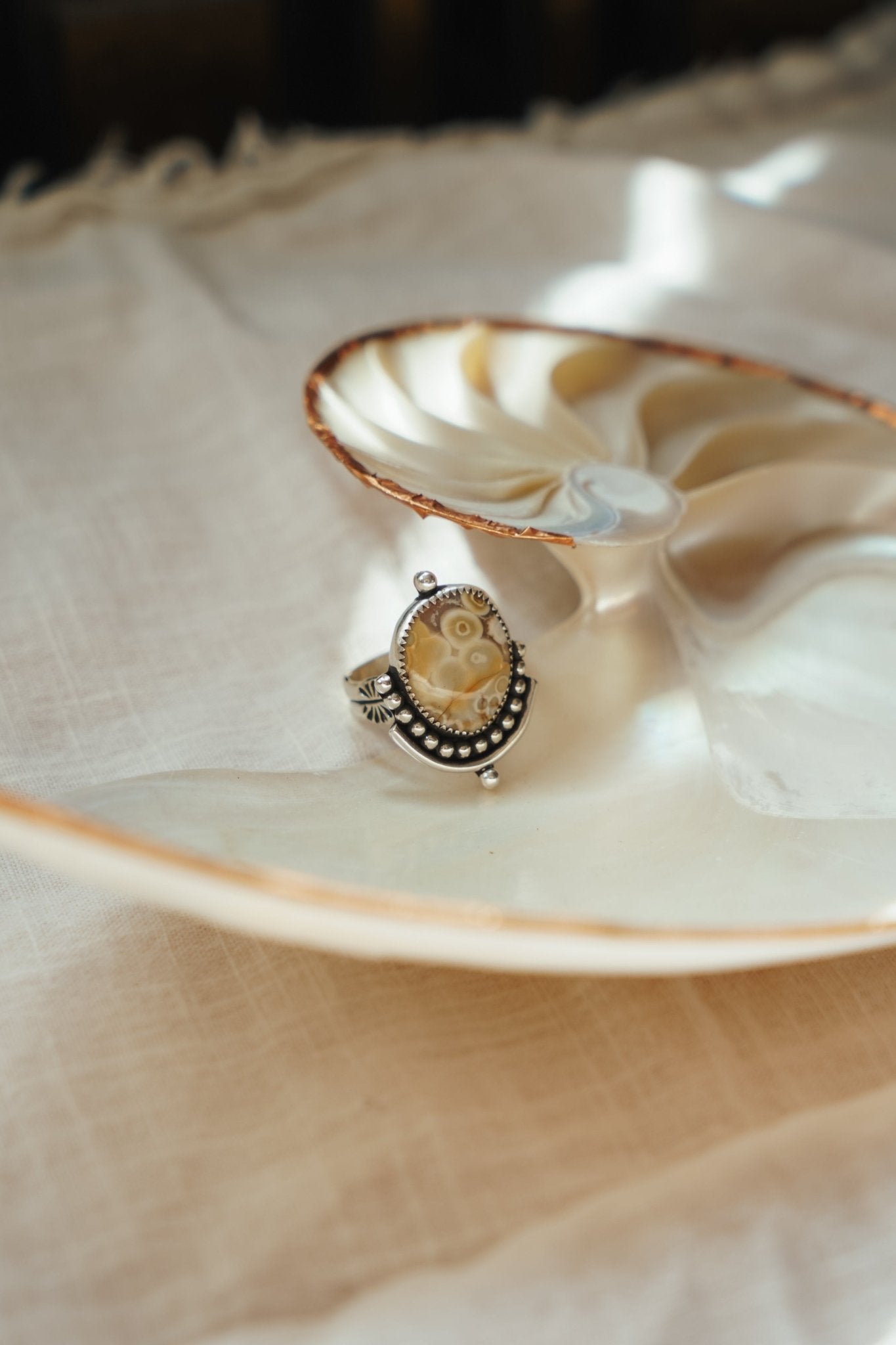 The Altar Ring in Ocean Jasper (Size 9.25) - Golden Road Crafted