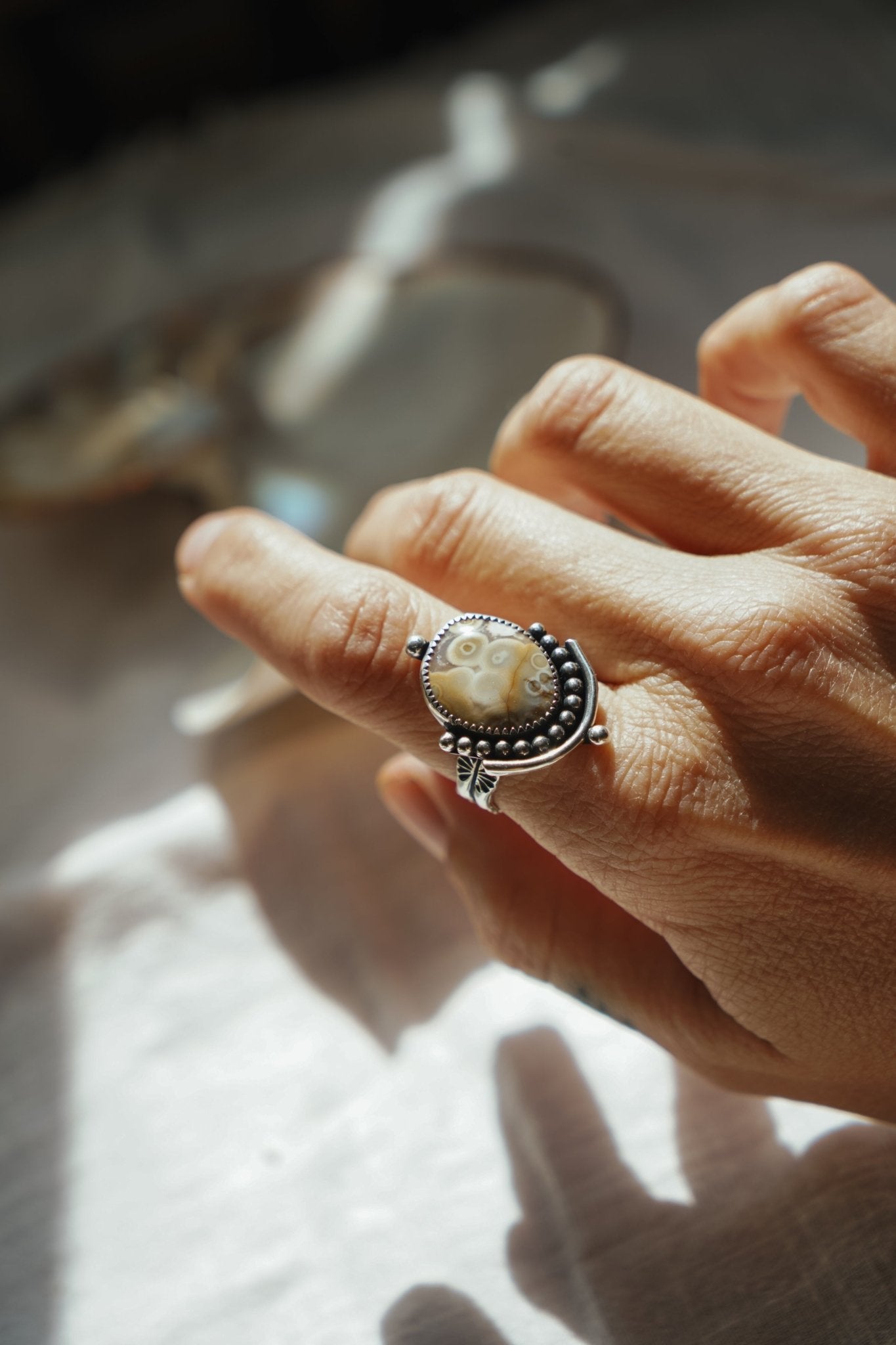 The Altar Ring in Ocean Jasper (Size 9.25) - Golden Road Crafted
