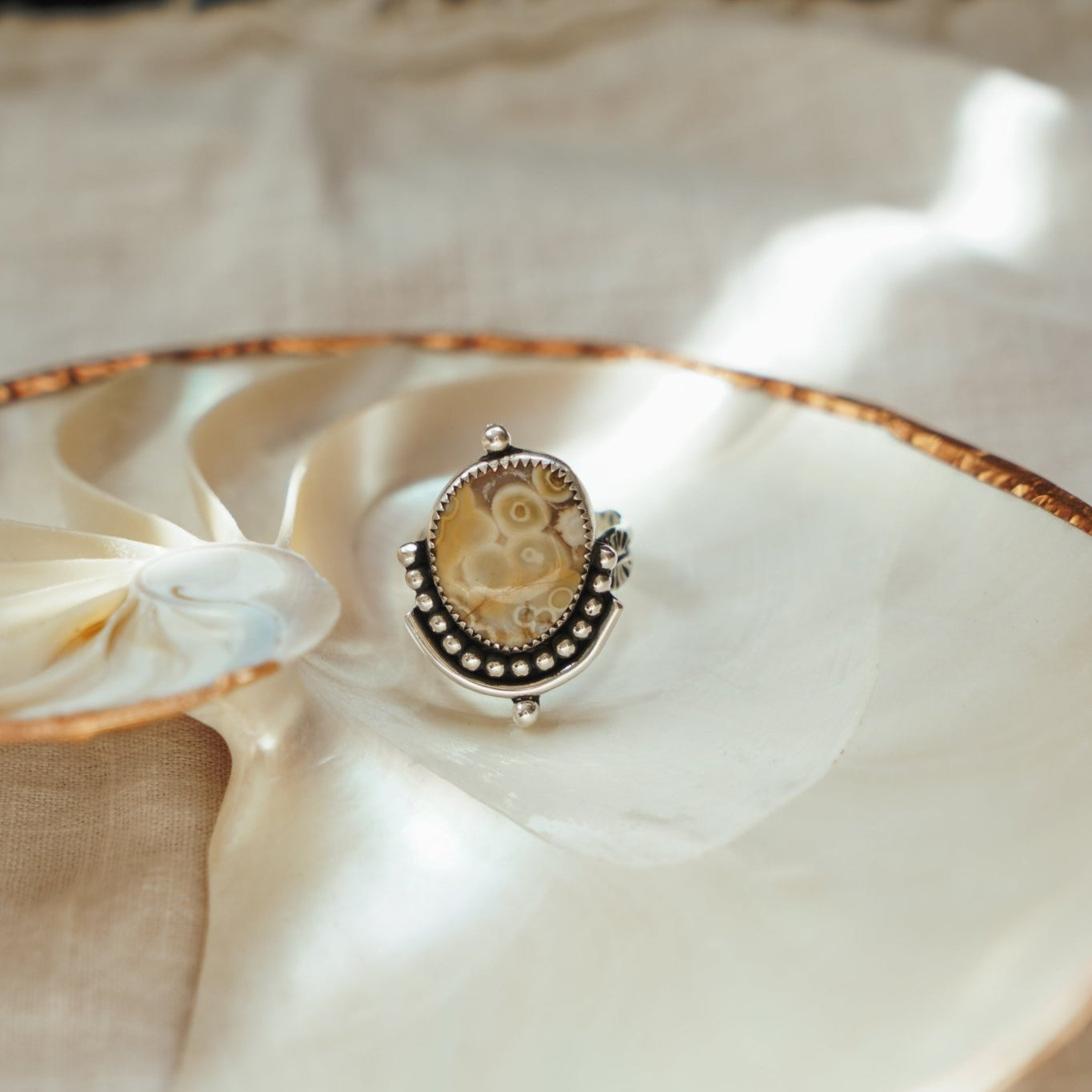 The Altar Ring in Ocean Jasper (Size 9.25) - Golden Road Crafted