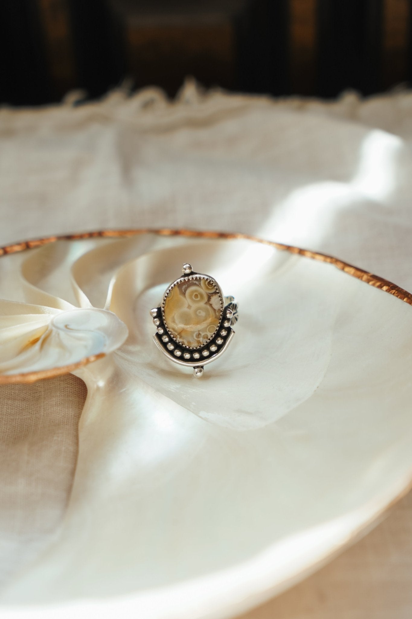 The Altar Ring in Ocean Jasper (Size 9.25) - Golden Road Crafted