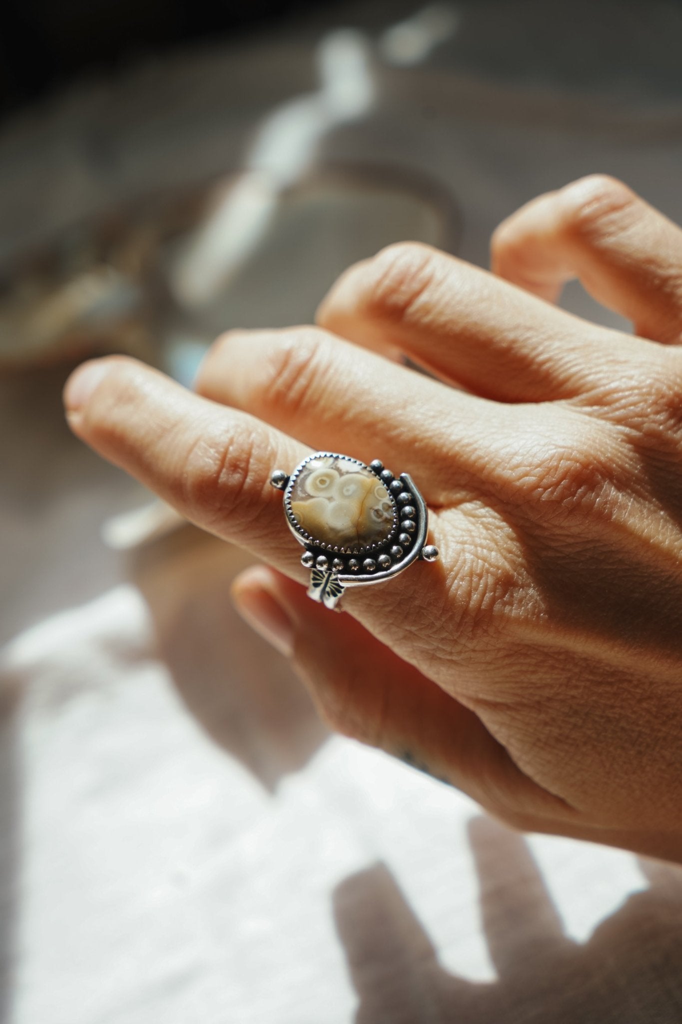 The Altar Ring in Ocean Jasper (Size 9.25) - Golden Road Crafted