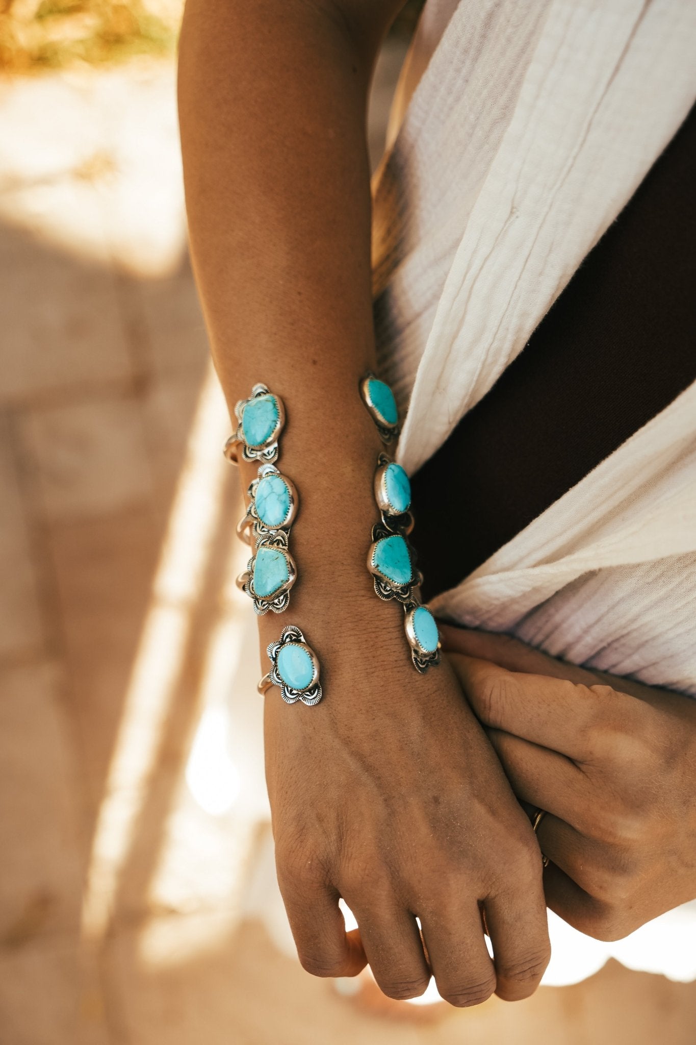 The Canyon Wrap Cuff in Campitos Turquoise - Golden Road Crafted