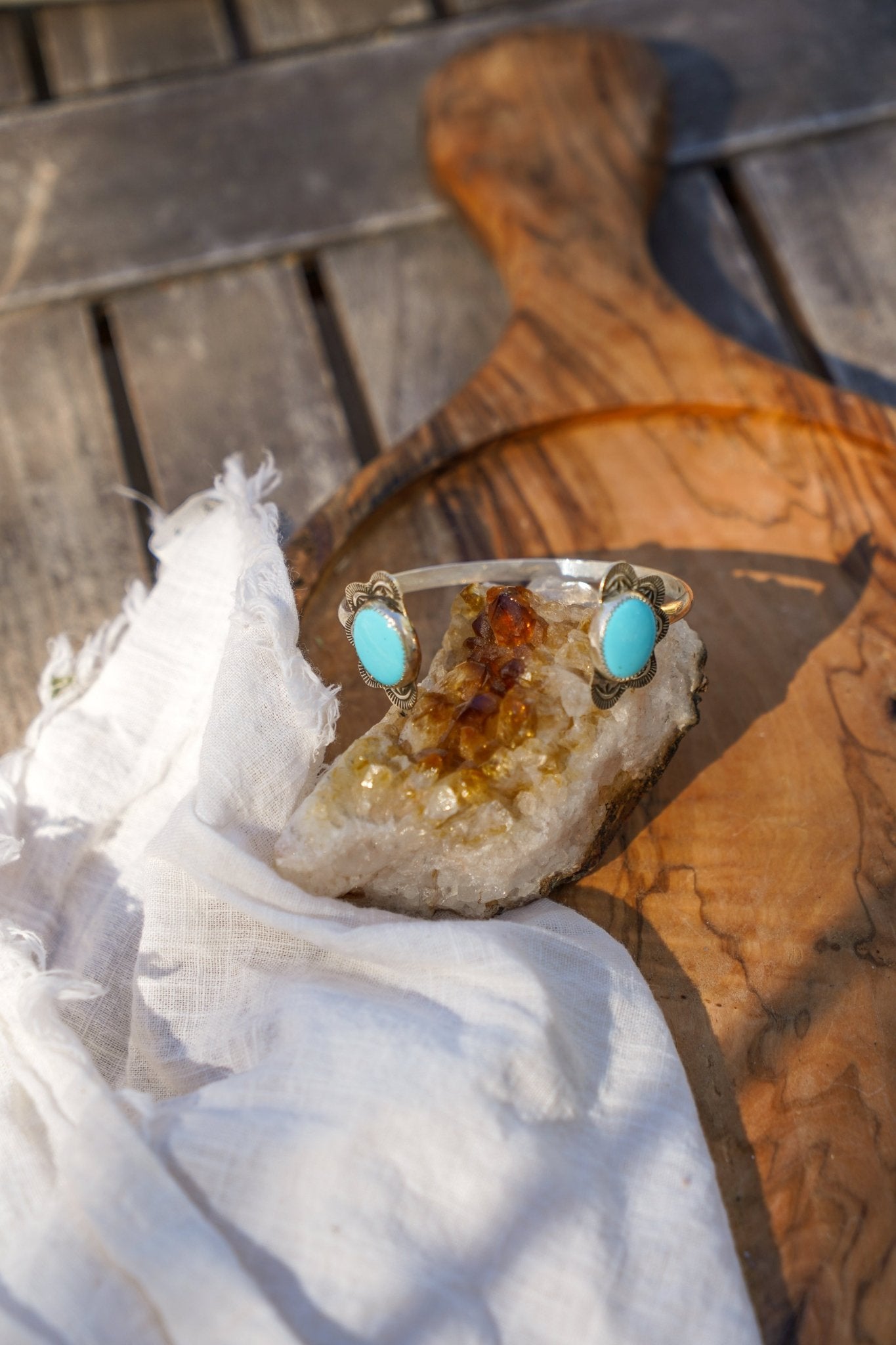 The Canyon Wrap Cuff in Campitos Turquoise - Golden Road Crafted