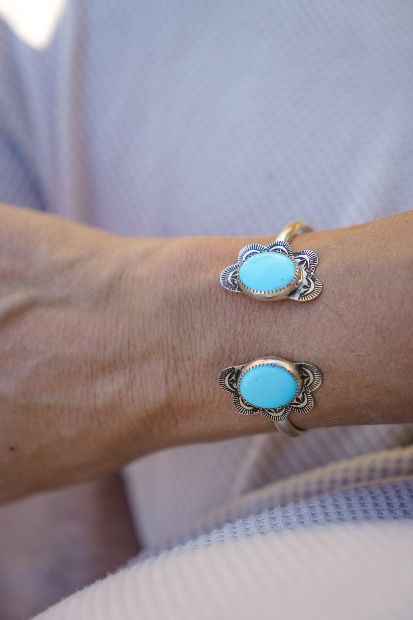 The Canyon Wrap Cuff in Campitos Turquoise - Golden Road Crafted