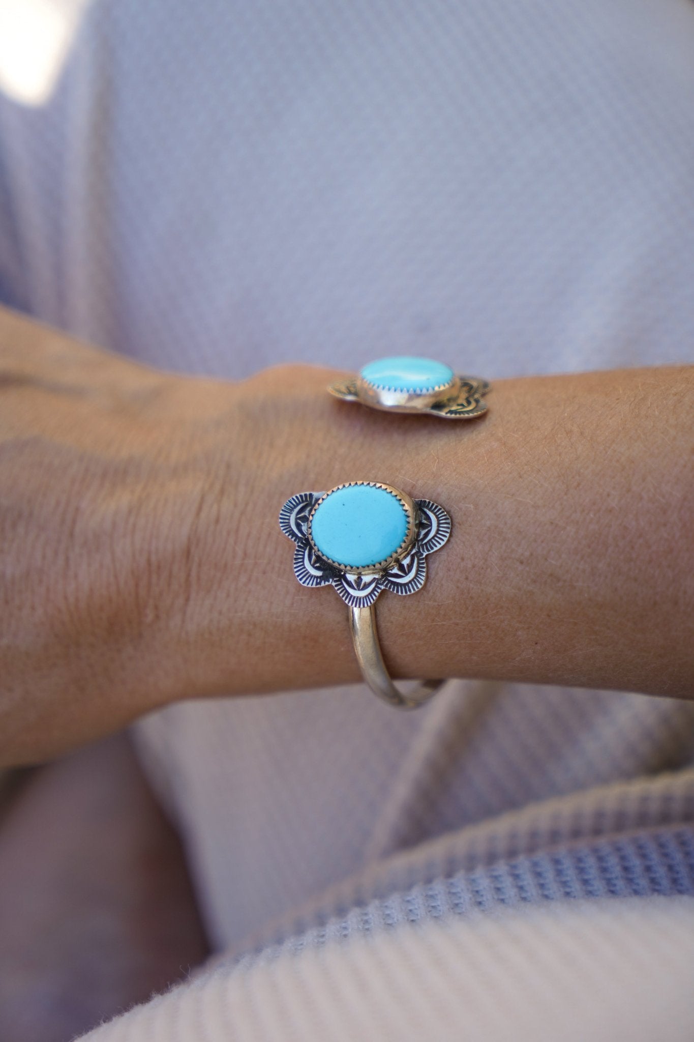 The Canyon Wrap Cuff in Campitos Turquoise - Golden Road Crafted