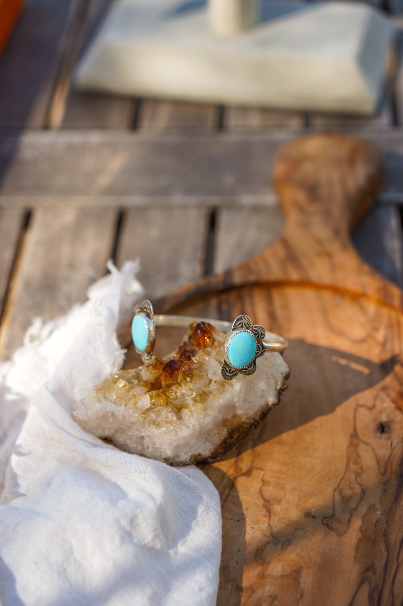 The Canyon Wrap Cuff in Campitos Turquoise - Golden Road Crafted