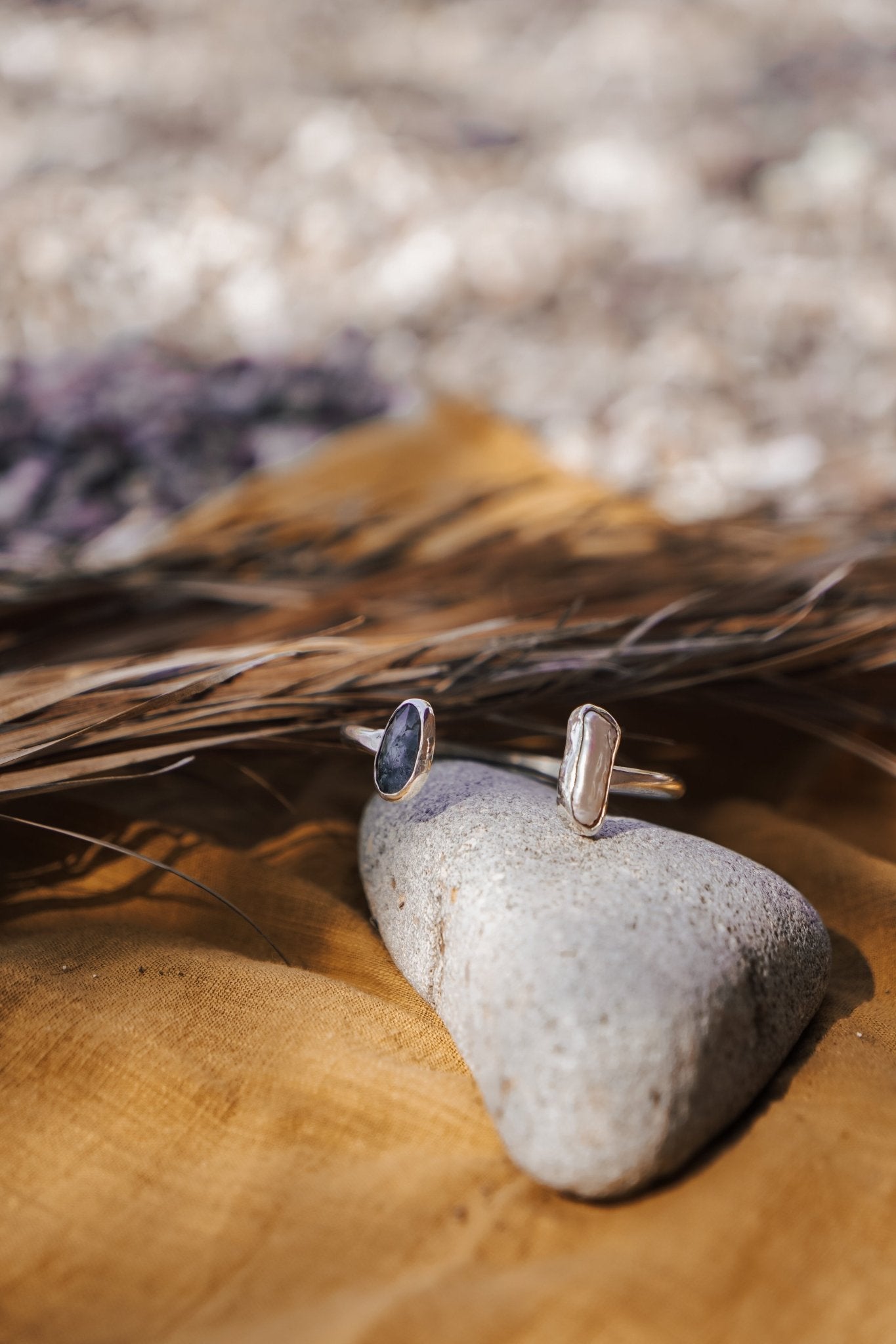The Canyon Wrap Cuff in Pearl & Kyanite - Golden Road Crafted