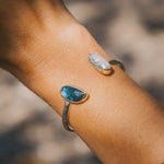 The Canyon Wrap Cuff in Pearl & Kyanite - Golden Road Crafted