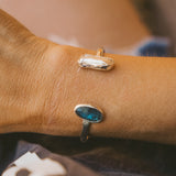 The Canyon Wrap Cuff in Pearl & Kyanite - Golden Road Crafted