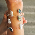 The Canyon Wrap Cuff in Pearl & Kyanite - Golden Road Crafted