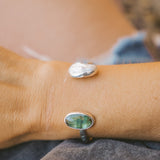 The Canyon Wrap Cuff in Pearl & Kyanite - Golden Road Crafted