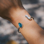 The Canyon Wrap Cuff in Pearl & Kyanite - Golden Road Crafted