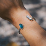 The Canyon Wrap Cuff in Pearl & Kyanite - Golden Road Crafted