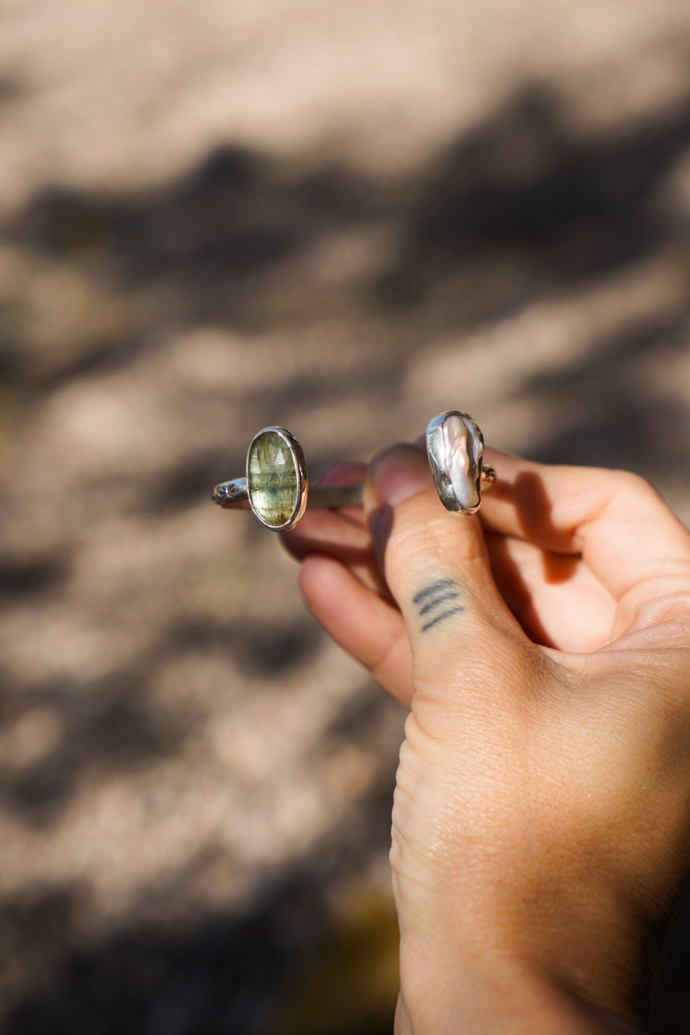 The Canyon Wrap Cuff in Pearl & Kyanite - Golden Road Crafted