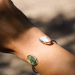 The Canyon Wrap Cuff in Pearl & Kyanite - Golden Road Crafted