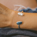 The Canyon Wrap Cuff in Pearl & Kyanite - Golden Road Crafted
