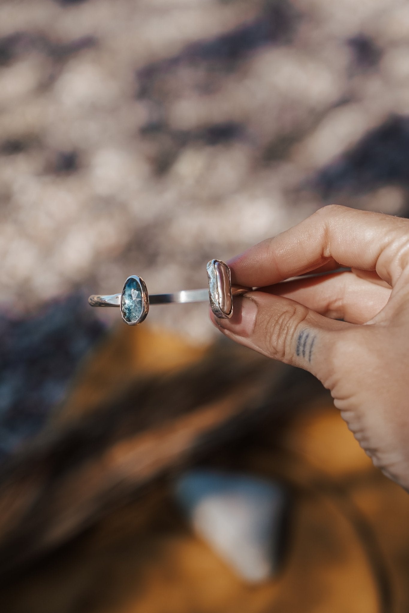The Canyon Wrap Cuff in Pearl & Kyanite - Golden Road Crafted