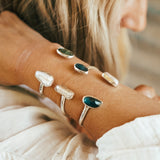 The Canyon Wrap Cuff in Pearl & Kyanite - Golden Road Crafted