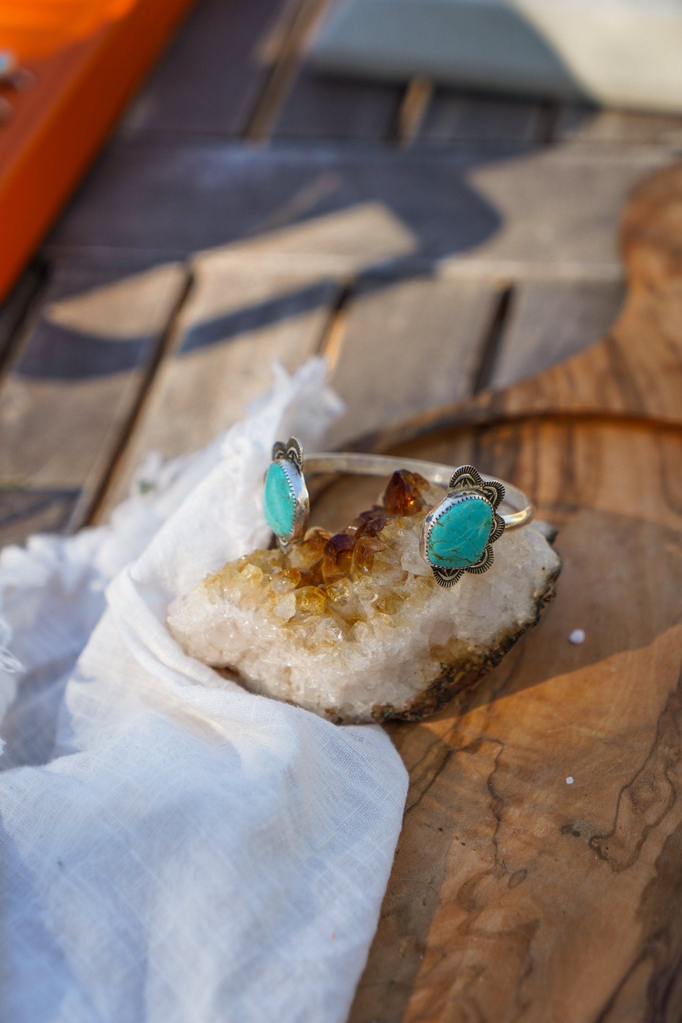 The Canyon Wrap Cuff in Tyrone Turquoise - Golden Road Crafted
