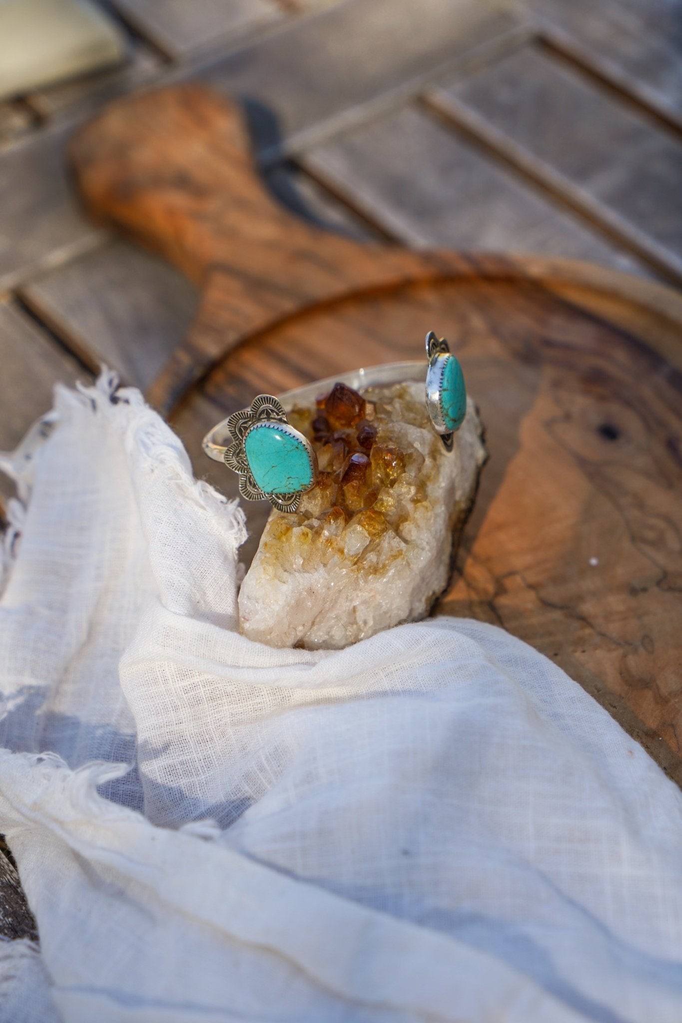 The Canyon Wrap Cuff in Tyrone Turquoise - Golden Road Crafted