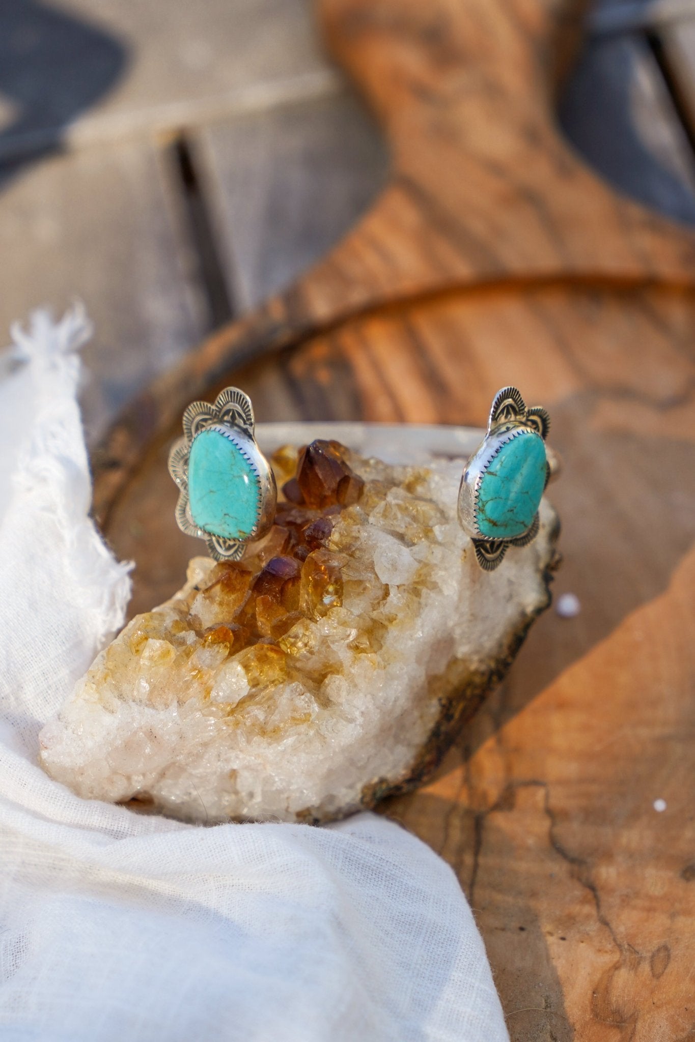 The Canyon Wrap Cuff in Tyrone Turquoise - Golden Road Crafted