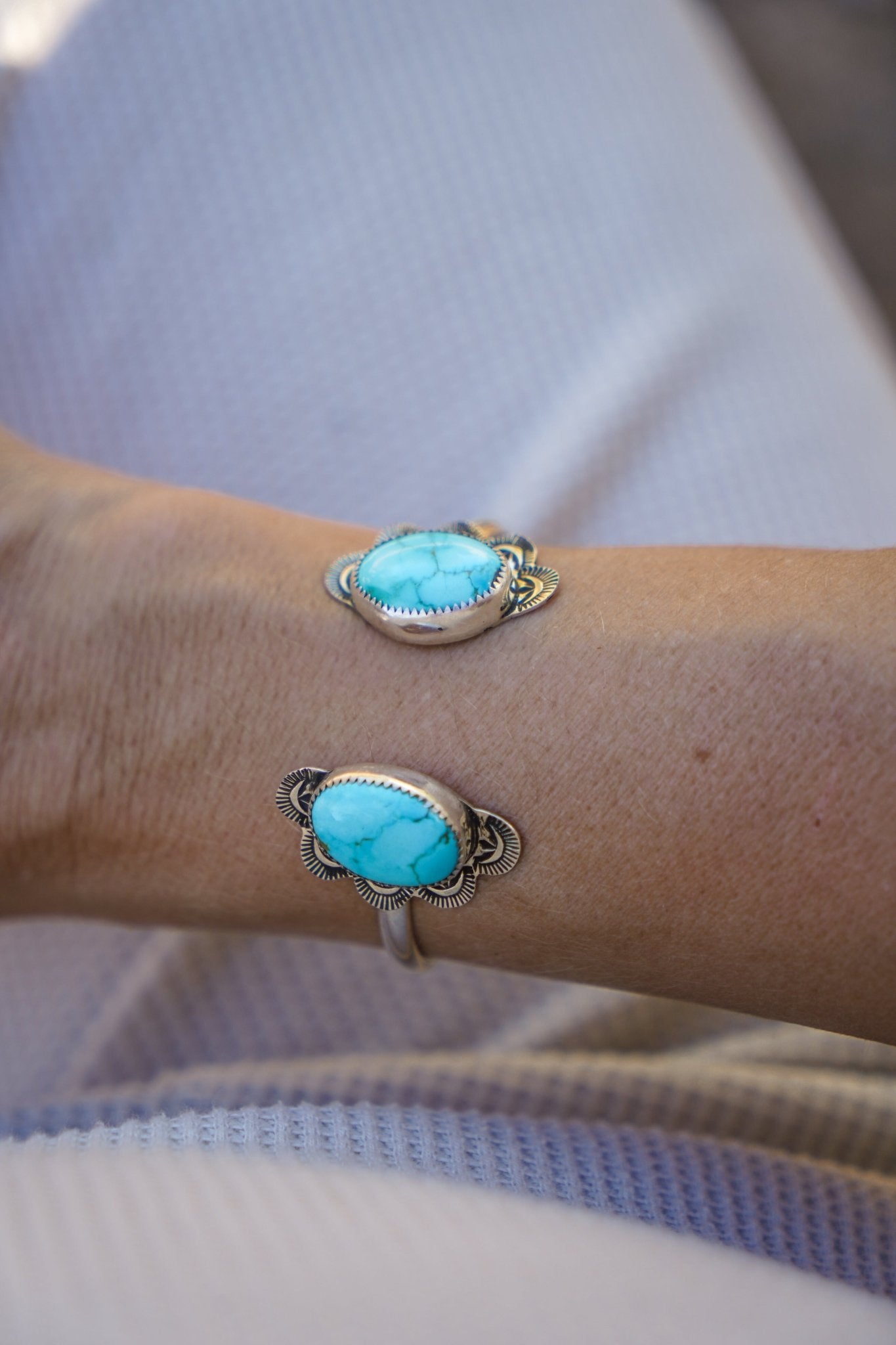 The Canyon Wrap Cuff in Whitewater Turquoise - Golden Road Crafted